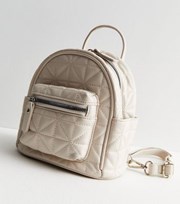 New Look Cream Quilted Pocket Front Backpack